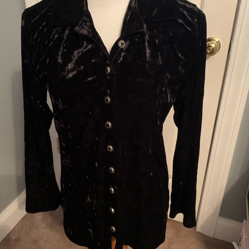 Harve Benard Black Velvet Button Down Shirt